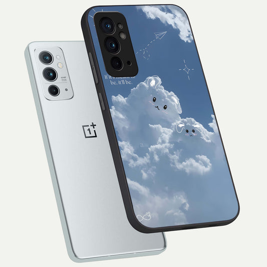 Cloud Bunny Dreams phone case For OnePlus 9RT showing premium glass back cover with detailed artwork