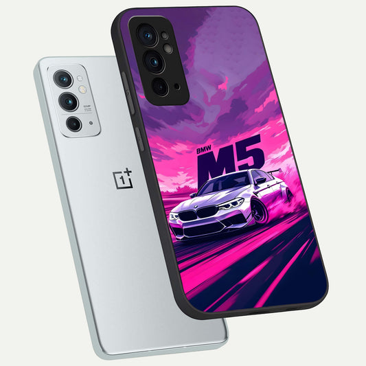 MS Neon Car phone case For OnePlus 9RT showing premium glass back cover with detailed artwork