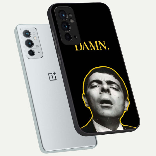 Mr Bean Damn phone case For OnePlus 9RT showing premium glass back cover with detailed artwork
