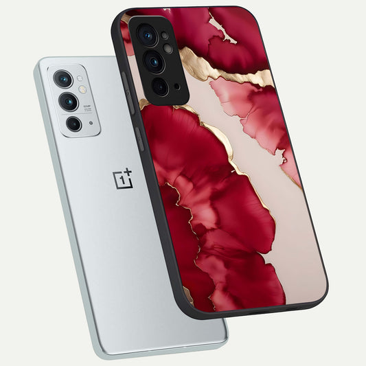 Pink And White Marble phone case For OnePlus 9RT showing premium glass back cover with detailed artwork