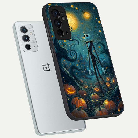 Pumpkin Moonlight Tale phone case For OnePlus 9RT showing premium glass back cover with detailed artwork