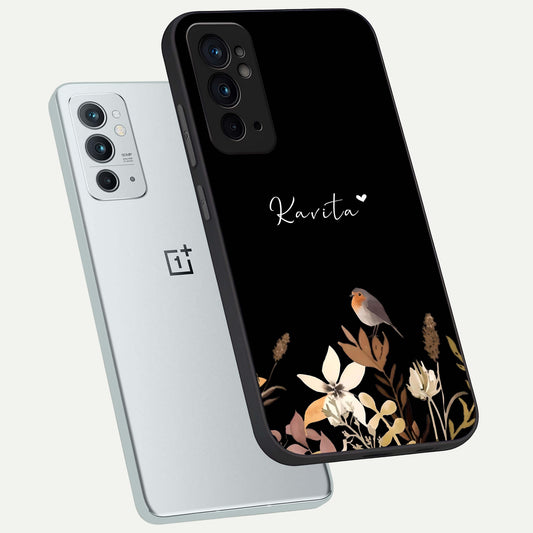 Quiet Garden Tune Custom Name phone case For OnePlus 9RT showing premium glass back cover with detailed artwork