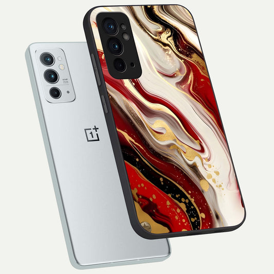 Red And White Marble phone case For OnePlus 9RT showing premium glass back cover with detailed artwork