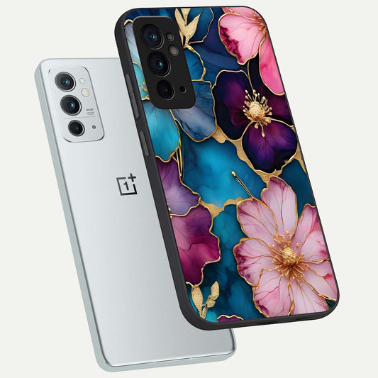 Sparkle Floral phone case For OnePlus 9RT showing premium glass back cover with detailed artwork