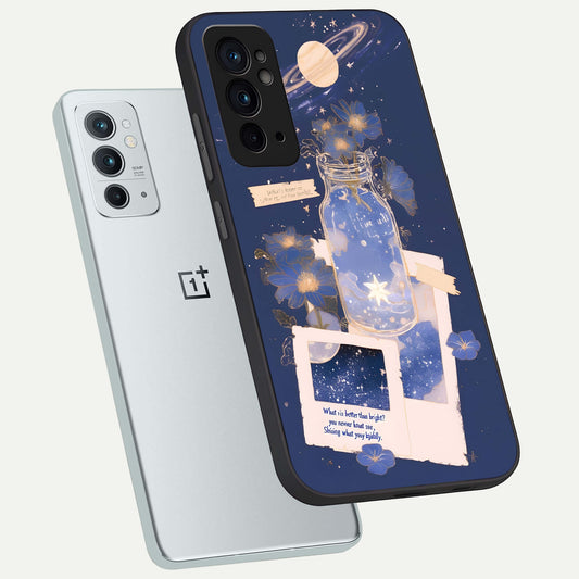 Starlit Cosmic Jar phone case For OnePlus 9RT showing premium glass back cover with detailed artwork