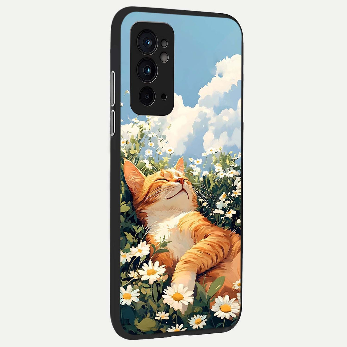 Cat And Flowers View back cover For OnePlus 9RT slim fit glass case with vibrant aesthetic design