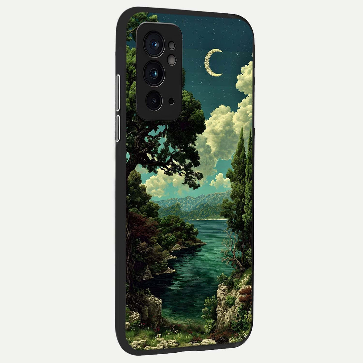 Celestial Lake Peace back cover For OnePlus 9RT slim fit glass case with vibrant aesthetic design