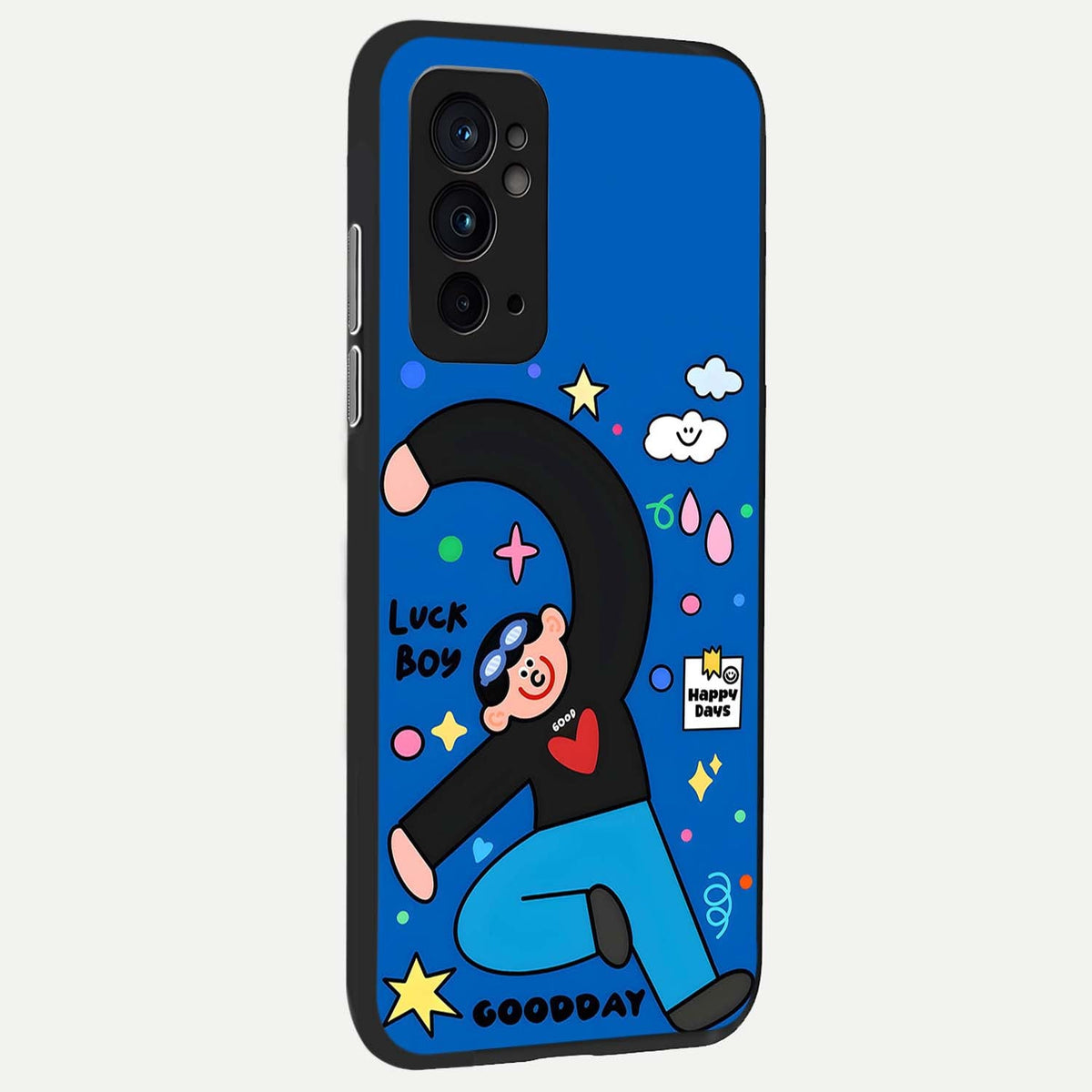 Happy Luck Vibe back cover For OnePlus 9RT slim fit glass case with vibrant aesthetic design