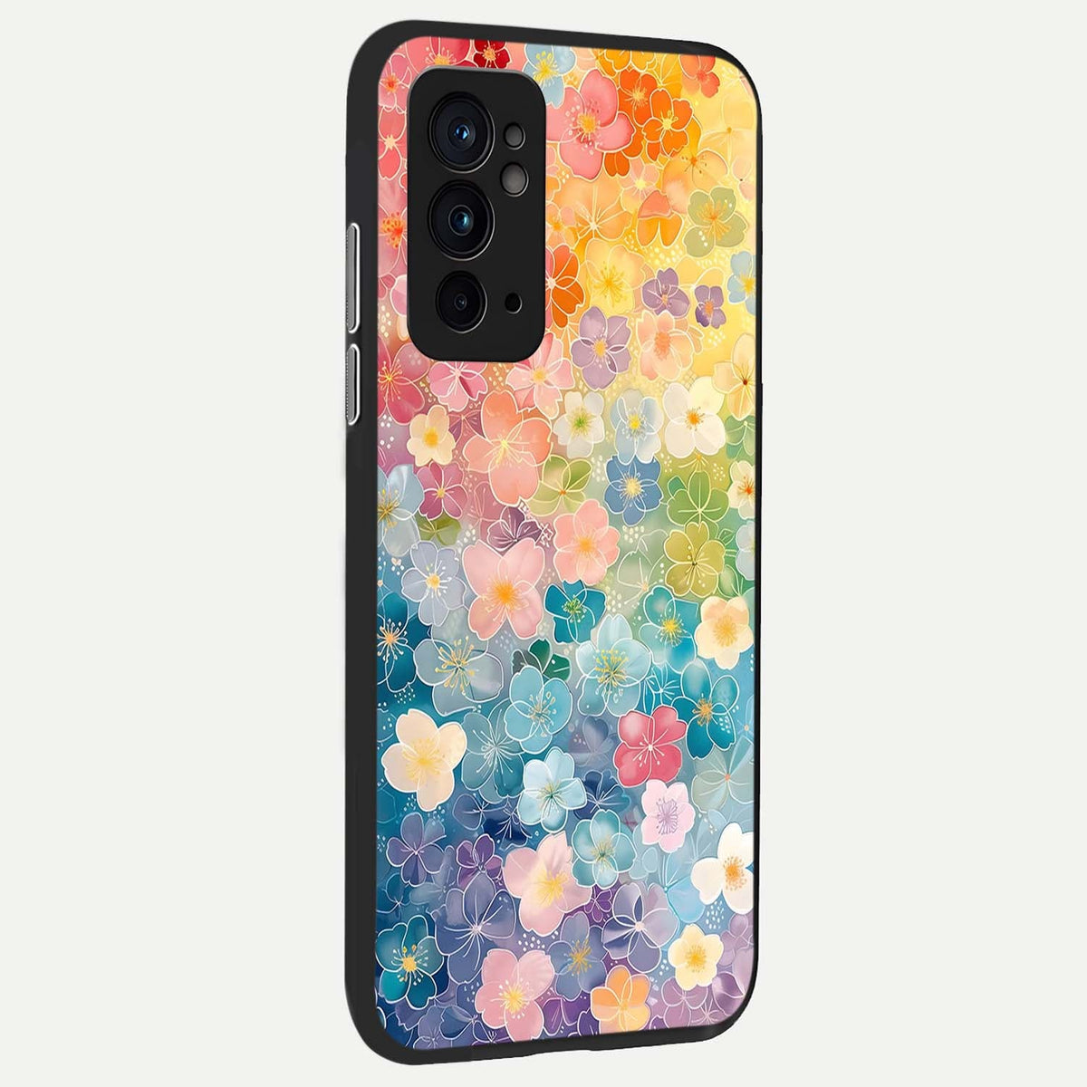Rainbow Blossom Burst back cover For OnePlus 9RT slim fit glass case with vibrant aesthetic design