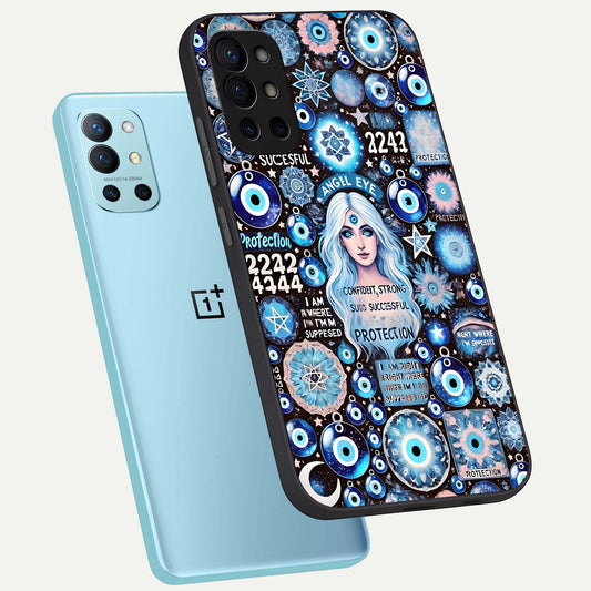 Angel Aura Shield phone case For OnePlus 9R showing premium glass back cover with detailed artwork