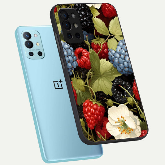 Berry Bloom Charm phone case For OnePlus 9R showing premium glass back cover with detailed artwork