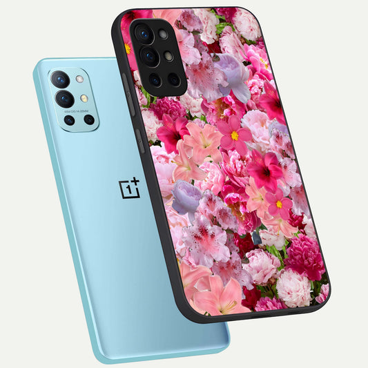Bloom Crush Fantasy phone case For OnePlus 9R showing premium glass back cover with detailed artwork