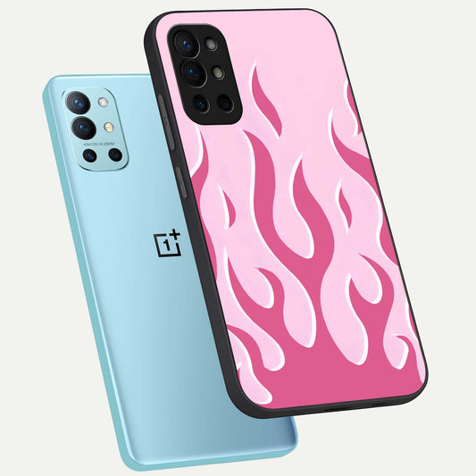 Blush Flame Energy phone case For OnePlus 9R showing premium glass back cover with detailed artwork