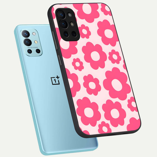 Blush Flower Pop phone case For OnePlus 9R showing premium glass back cover with detailed artwork