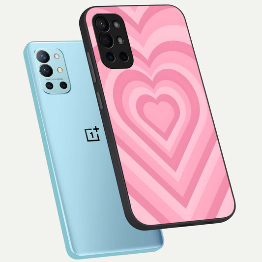 Blush Heart Waves phone case For OnePlus 9R showing premium glass back cover with detailed artwork