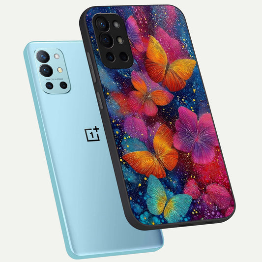 Butterfly Dream Mist phone case For OnePlus 9R showing premium glass back cover with detailed artwork