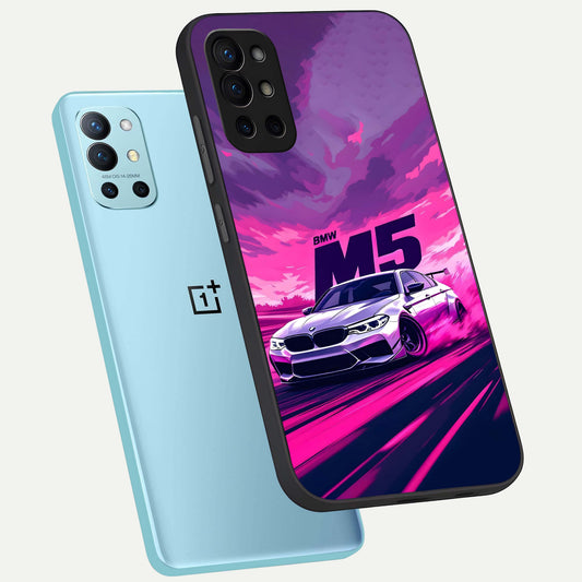MS Neon Car phone case For OnePlus 9R showing premium glass back cover with detailed artwork