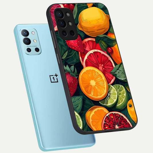 Multiple Fruits phone case For OnePlus 9R showing premium glass back cover with detailed artwork
