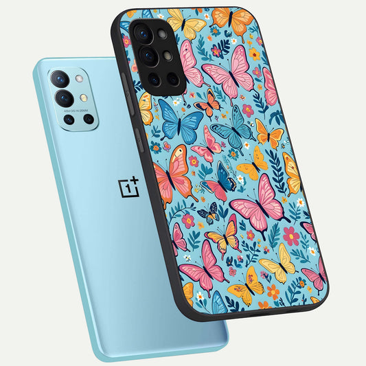 Spring Wing Garden phone case For OnePlus 9R showing premium glass back cover with detailed artwork