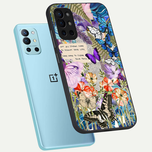 Storm Path Bloom phone case For OnePlus 9R showing premium glass back cover with detailed artwork