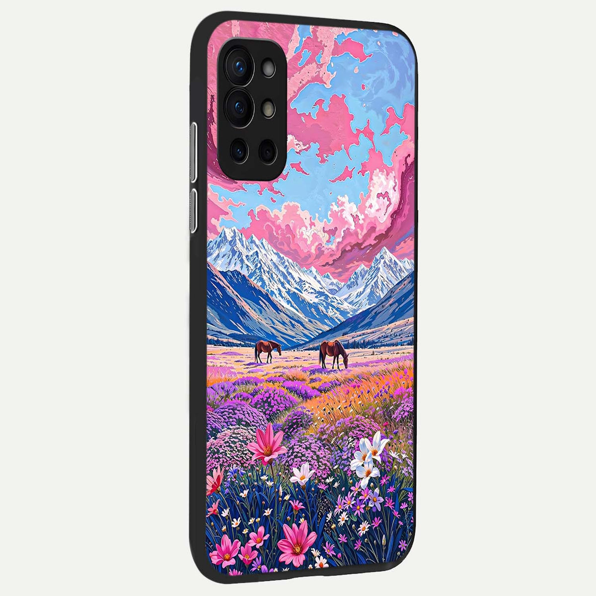 Blossom Valley Dream back cover For OnePlus 9R slim fit glass case with vibrant aesthetic design