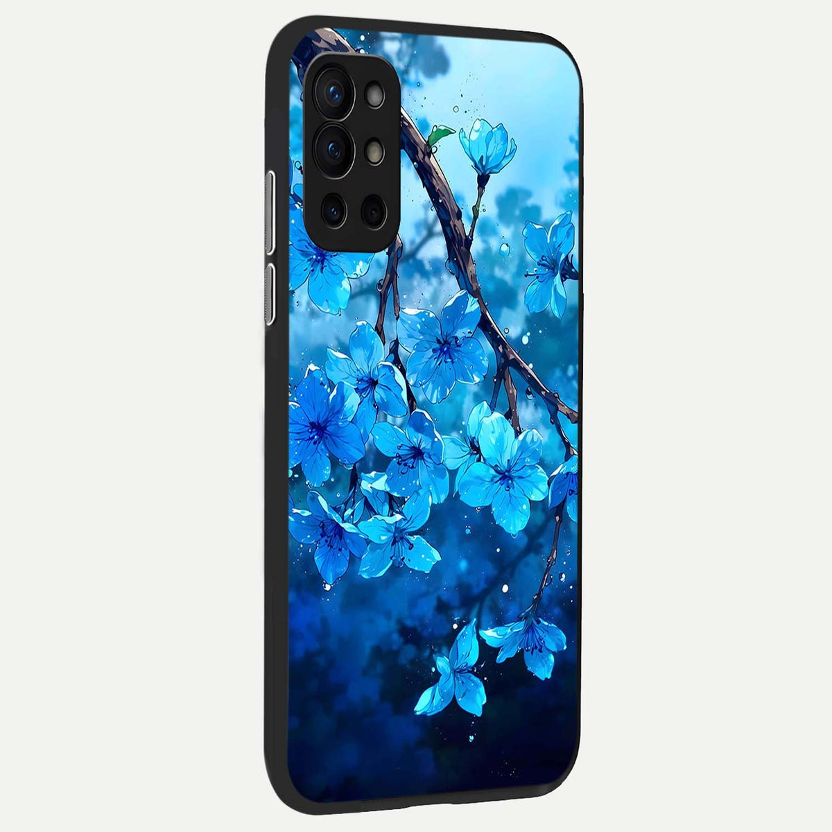 Blue Blossoms Branch back cover For OnePlus 9R slim fit glass case with vibrant aesthetic design