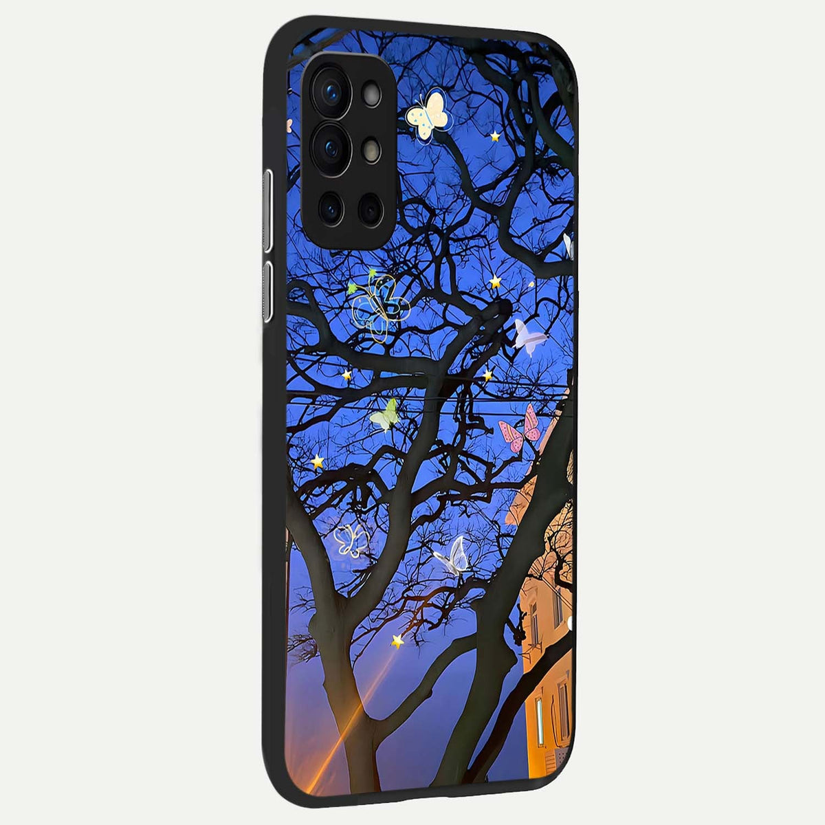 Butterfly Night Magic back cover For OnePlus 9R slim fit glass case with vibrant aesthetic design