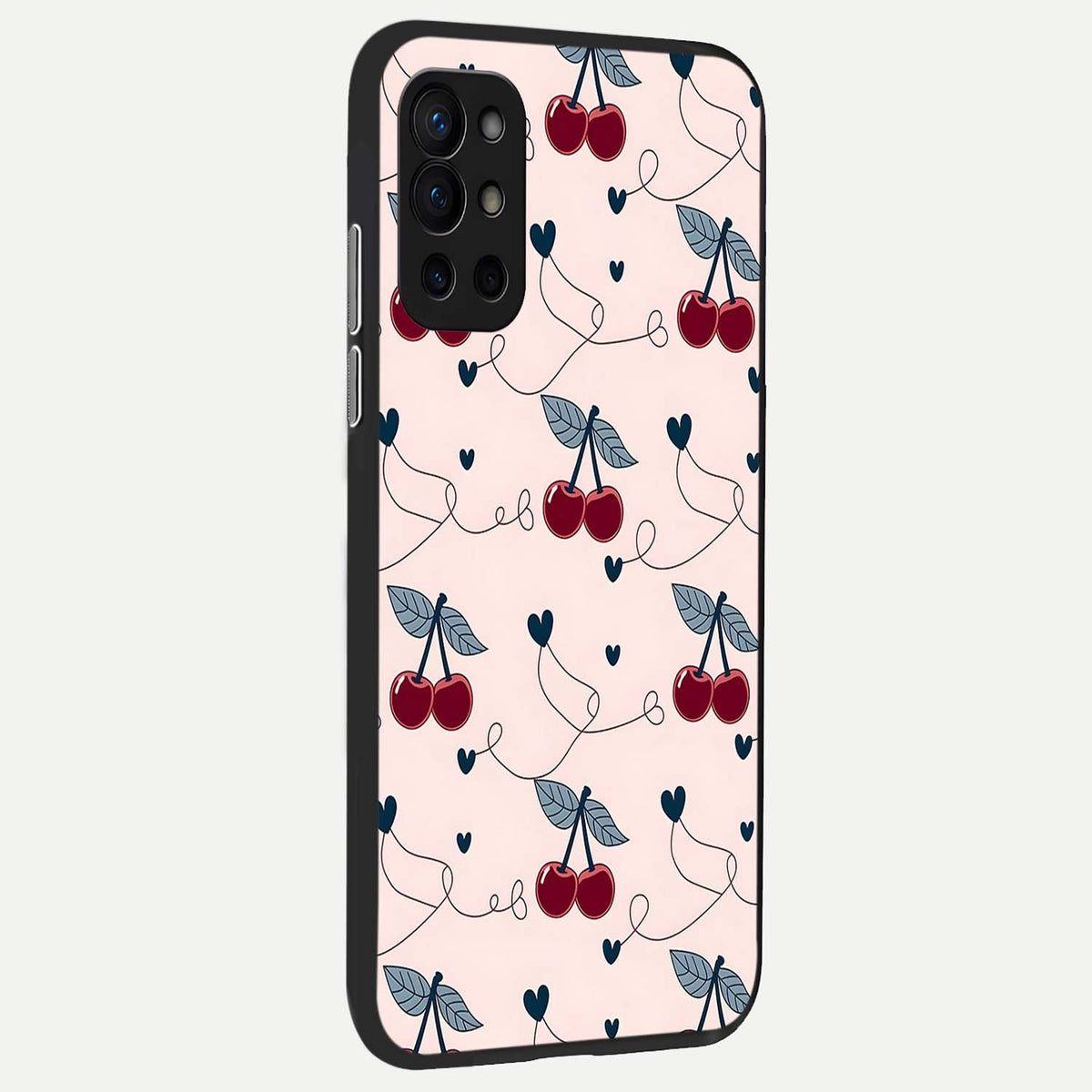 Cherry Heart Line back cover For OnePlus 9R slim fit glass case with vibrant aesthetic design