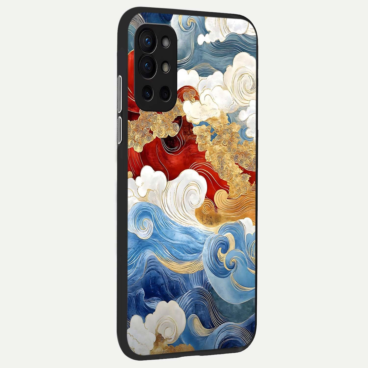 Colored Waves back cover For OnePlus 9R slim fit glass case with vibrant aesthetic design