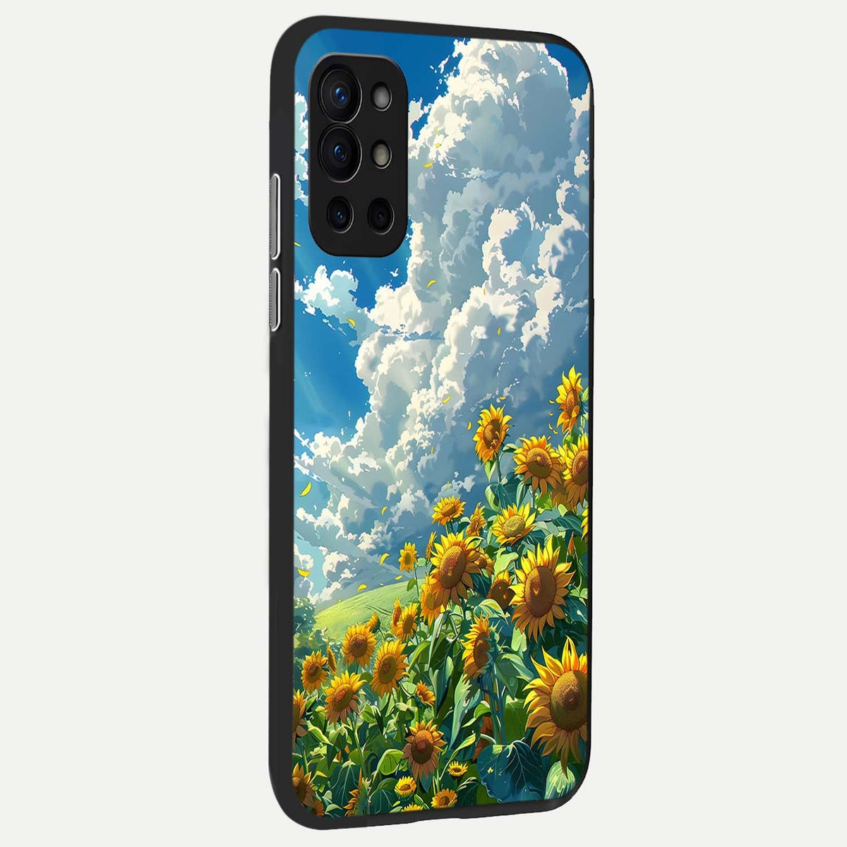 Golden Sun Glory back cover For OnePlus 9R slim fit glass case with vibrant aesthetic design