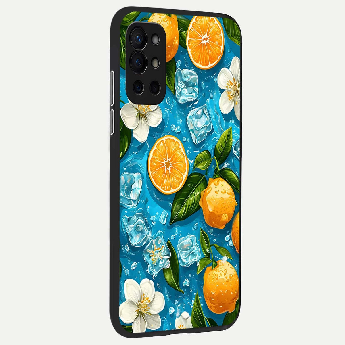 Ice Cube With Orange back cover For OnePlus 9R slim fit glass case with vibrant aesthetic design