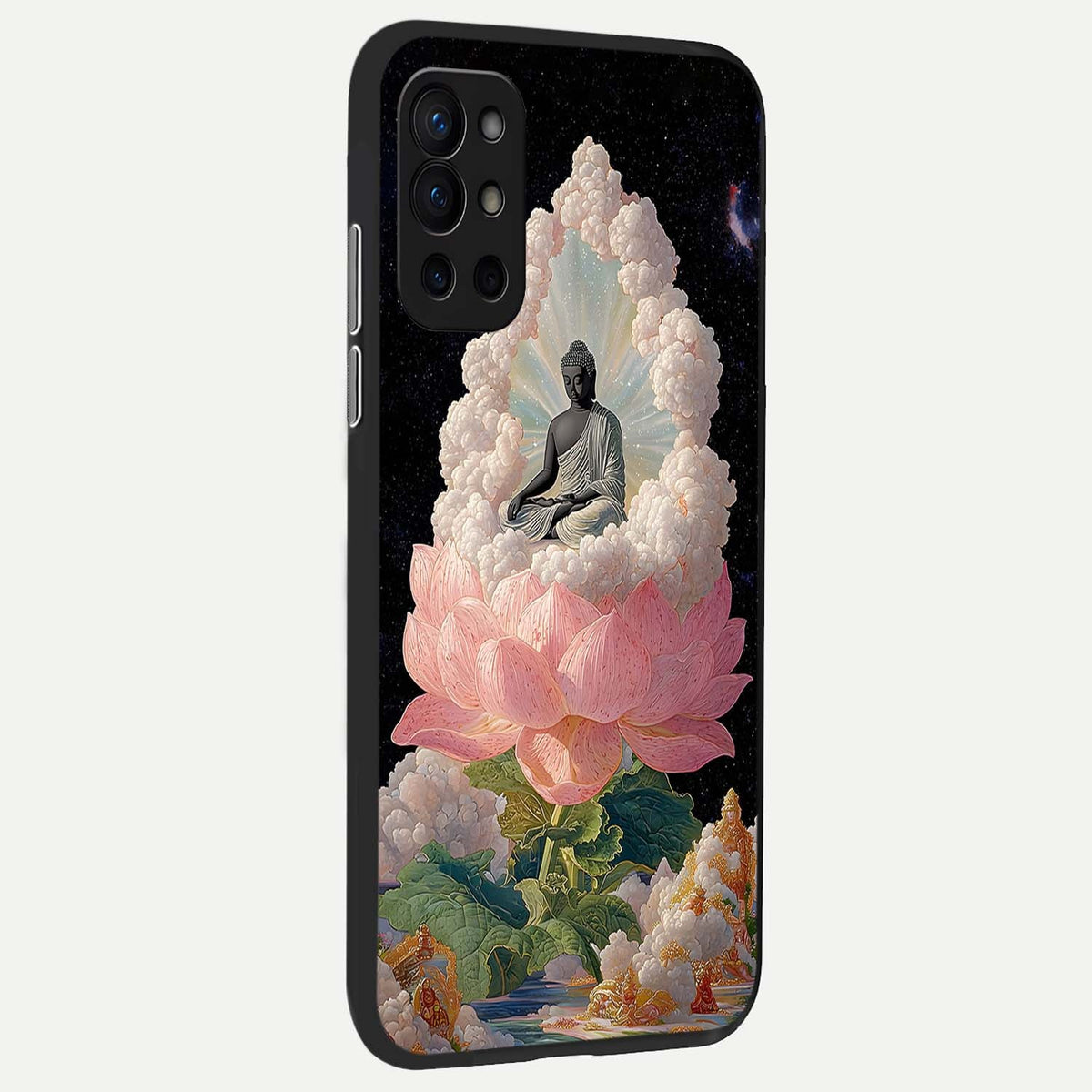Lotus Divine Peace back cover For OnePlus 9R slim fit glass case with vibrant aesthetic design