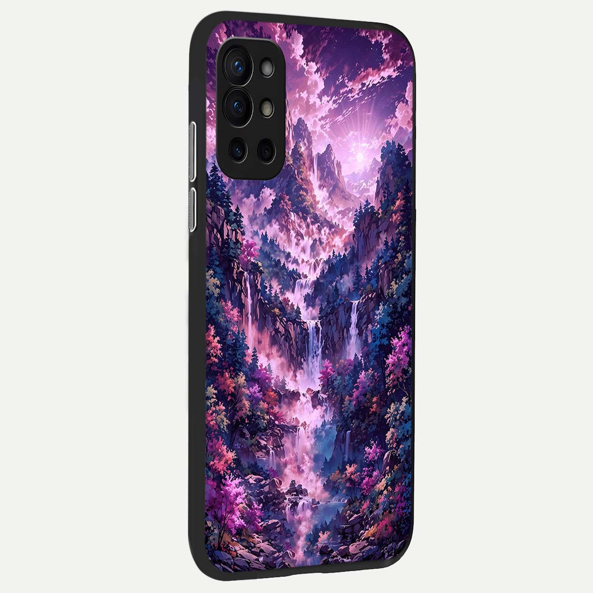 Mystic Cascade Peaks back cover For OnePlus 9R slim fit glass case with vibrant aesthetic design