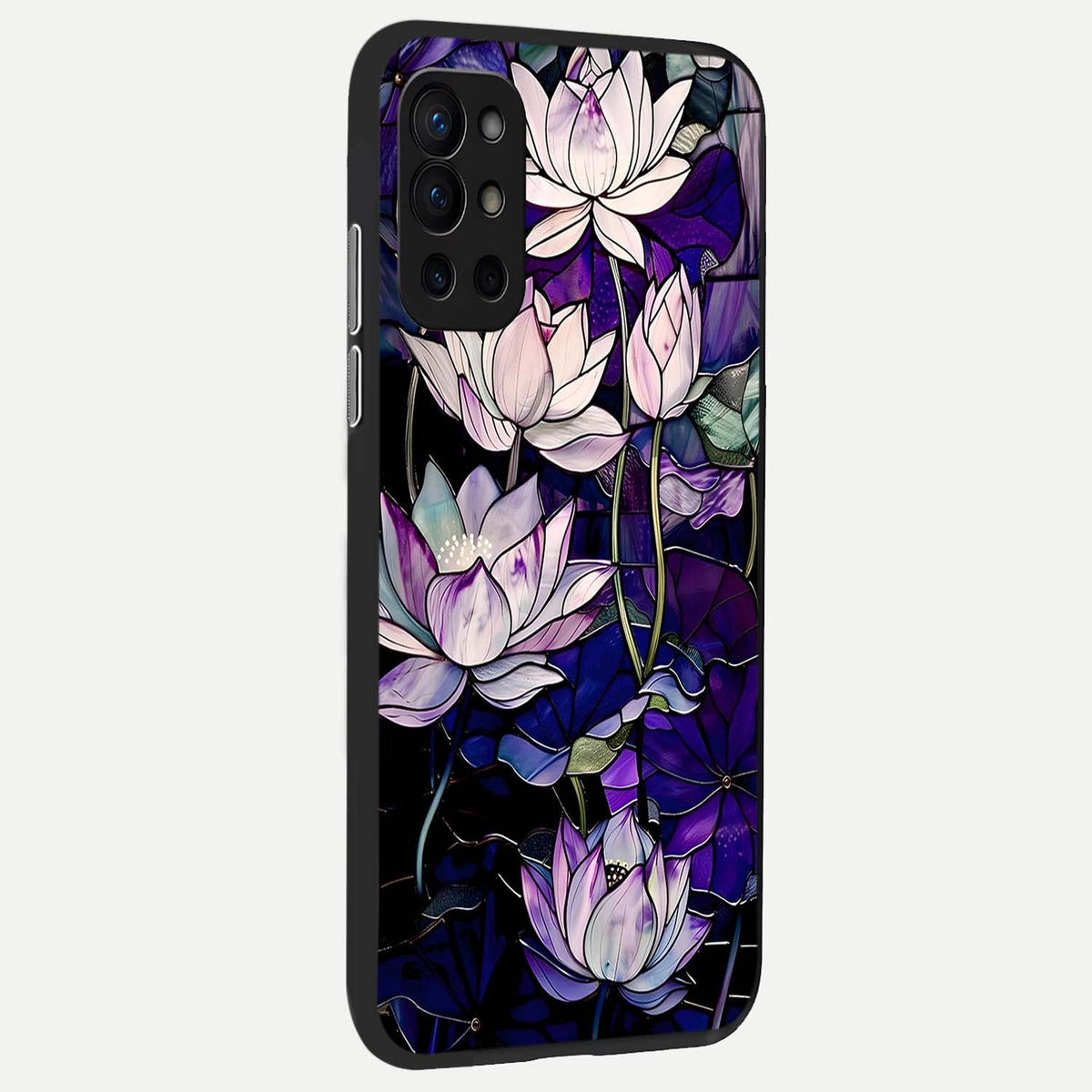 Purple Lotus Pattern back cover For OnePlus 9R slim fit glass case with vibrant aesthetic design