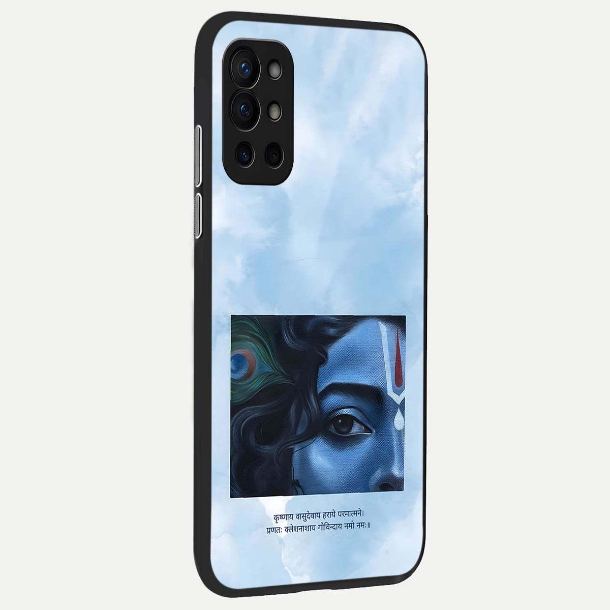 Spiritual Krishna back cover For OnePlus 9R slim fit glass case with vibrant aesthetic design