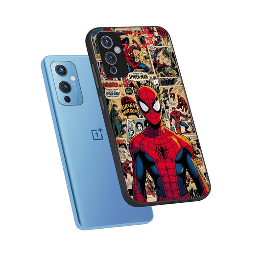 Aesthetic Spider phone case For OnePlus 9 showing premium glass back cover with detailed artwork
