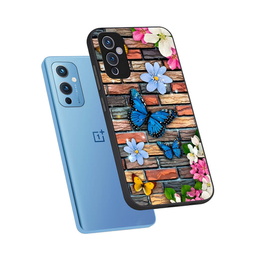Brick Bloom Flight phone case For OnePlus 9 showing premium glass back cover with detailed artwork
