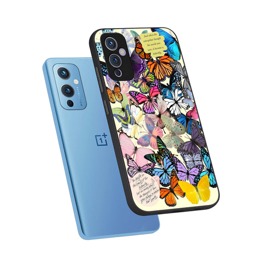 Butterflies Petal Dream phone case For OnePlus 9 showing premium glass back cover with detailed artwork