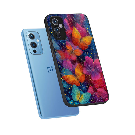 Butterfly Dream Mist phone case For OnePlus 9 showing premium glass back cover with detailed artwork