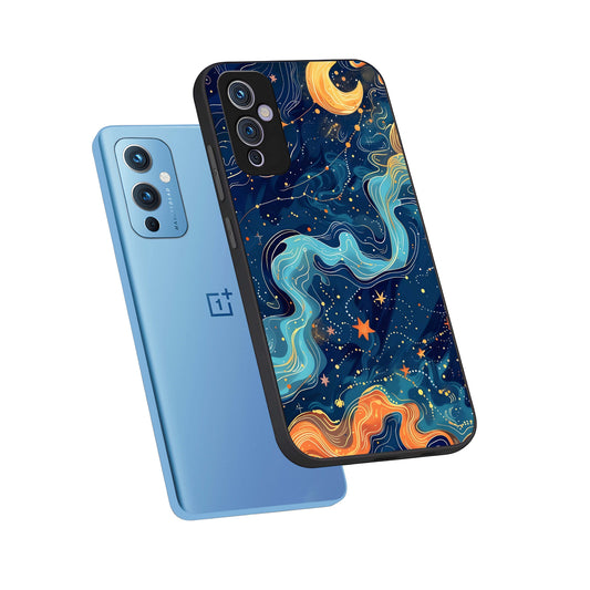 Celestial Dream Flow phone case For OnePlus 9 showing premium glass back cover with detailed artwork