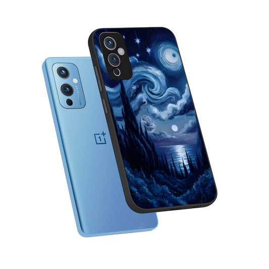 Celestial Dream Van Gogh phone case For OnePlus 9 showing premium glass back cover with detailed artwork