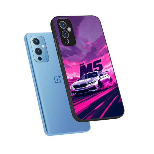 MS Neon Car phone case For OnePlus 9 showing premium glass back cover with detailed artwork