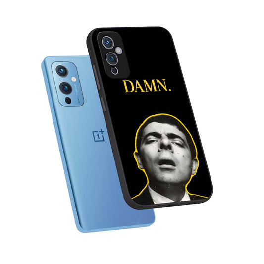 Mr Bean Damn phone case For OnePlus 9 showing premium glass back cover with detailed artwork
