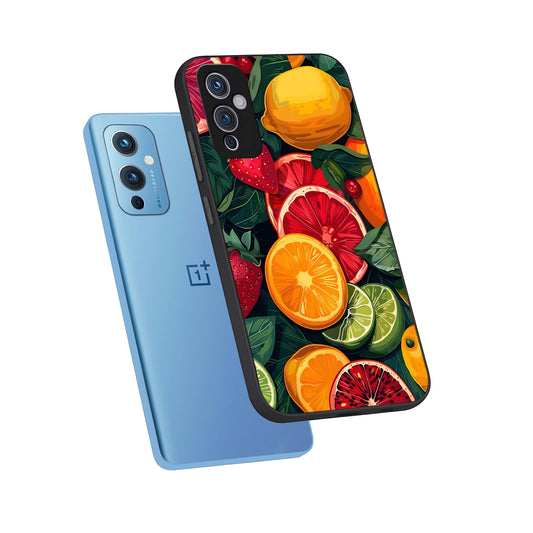 Multiple Fruits phone case For OnePlus 9 showing premium glass back cover with detailed artwork