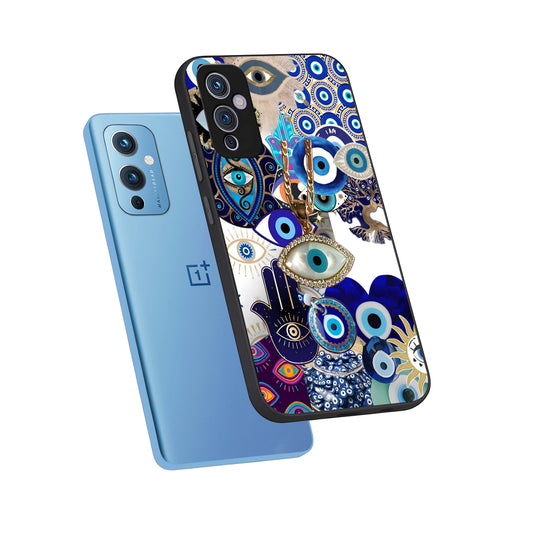 Mystic Charm Eye phone case For OnePlus 9 showing premium glass back cover with detailed artwork