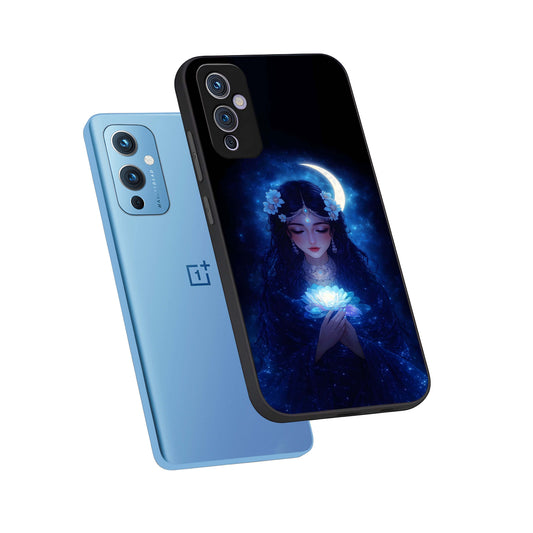 Mystic Moon Queen phone case For OnePlus 9 showing premium glass back cover with detailed artwork