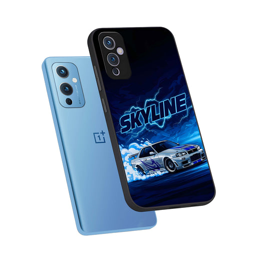 Neon Drift Beast phone case For OnePlus 9 showing premium glass back cover with detailed artwork