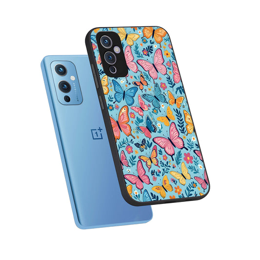 Spring Wing Garden phone case For OnePlus 9 showing premium glass back cover with detailed artwork