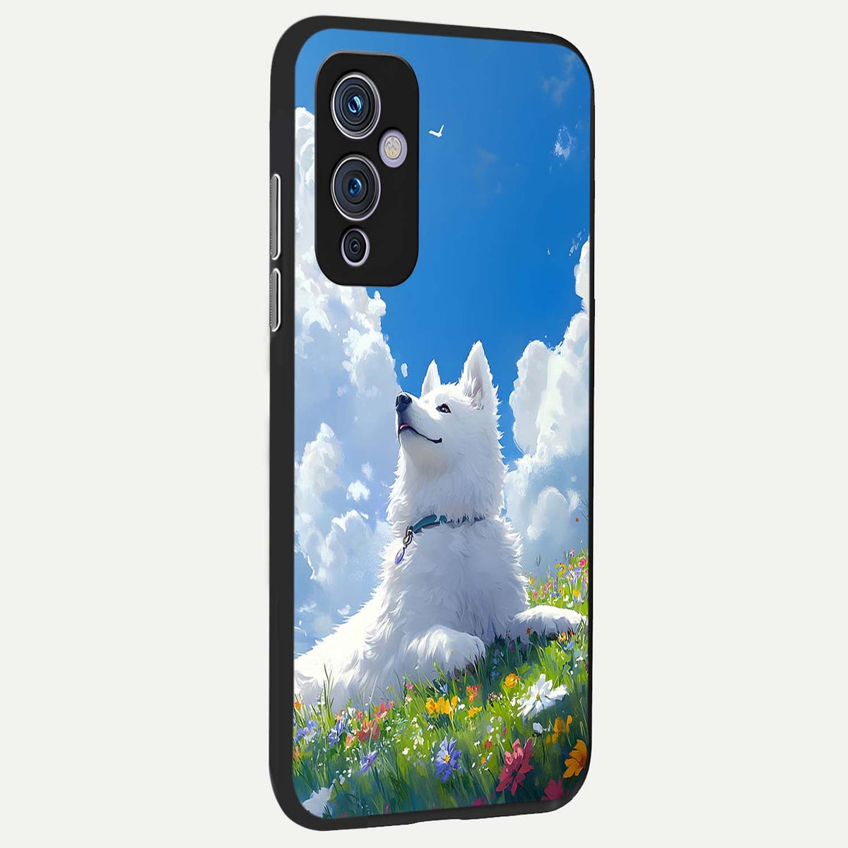 Blissful Cloud Pup back cover For OnePlus 9 slim fit glass case with vibrant aesthetic design