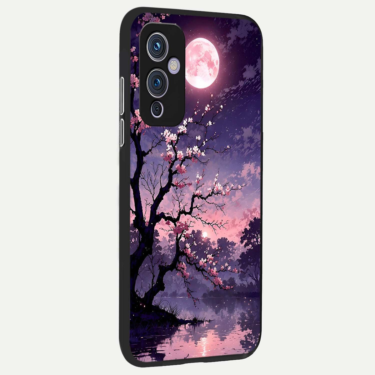 Blossom Pink Moon back cover For OnePlus 9 slim fit glass case with vibrant aesthetic design